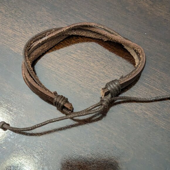 2Pc Men's Women Brown Bracelet Leather - Picture 7 of 8